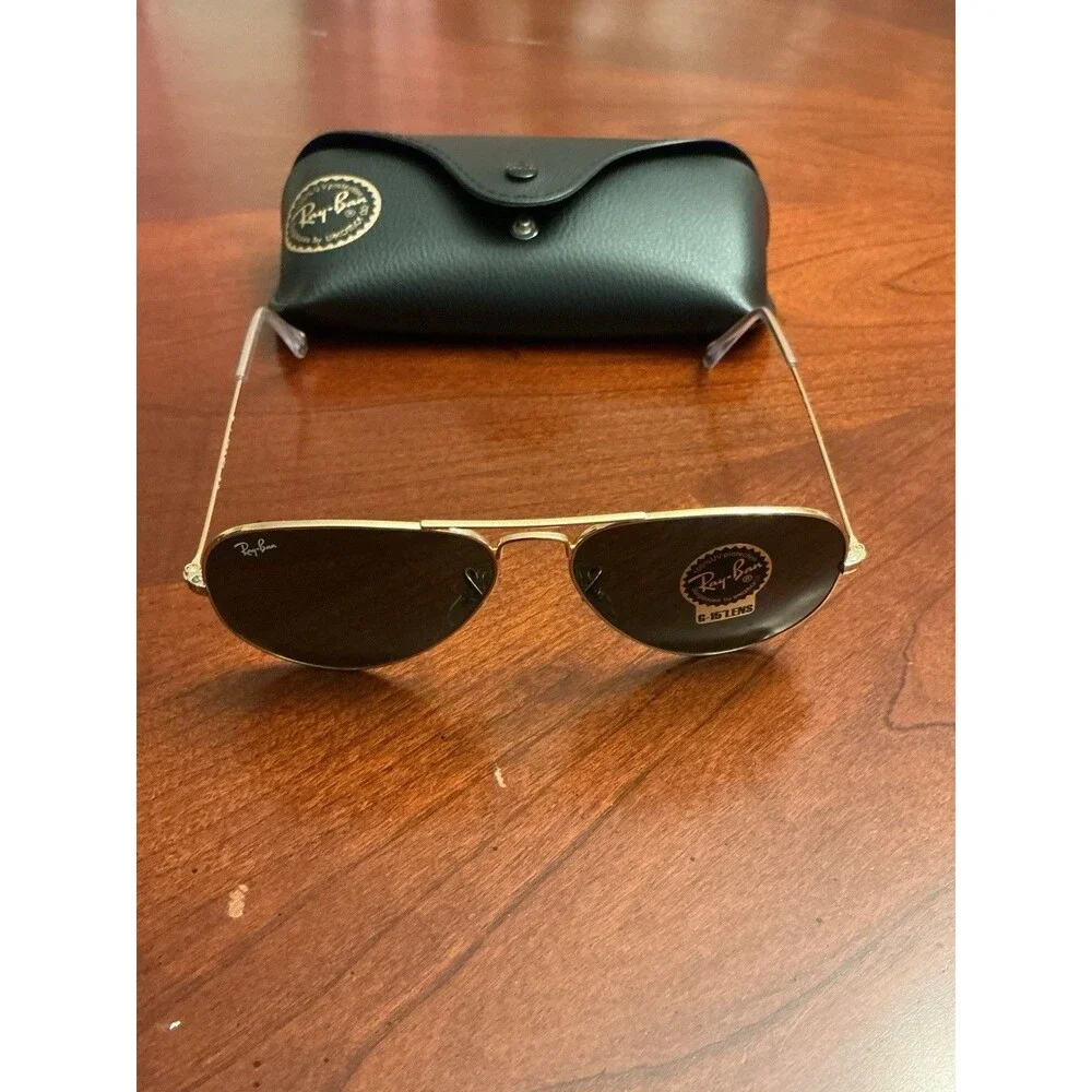 Ray-Ban Aviator Sunglasses Gold RB3025 58mm G-15 Green Lenses,Tips Pads & Case31